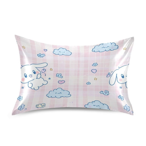 Satin Pillow Case Standard Silk Pillow Cover for Hair and Skin Envelope Closure Cinnamoroll Flying in Sky 20"x26"