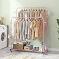 thumbnail image 5 of Double Rods Garment Rack with Wheels, Clothing Rack for Hanging Clothes,4 Hooks, Multi-functional Bedroom Clothes Rack, Black, 5 of 18