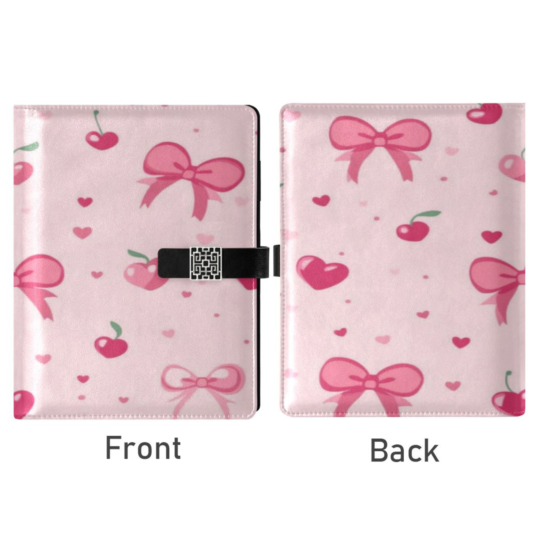 9.2x6.7 inch Leather Notebook 100 Sheets, Multi-Pocket Design & Pen Loop Bows and Hearts Pattern Refillable Journal Organizer
