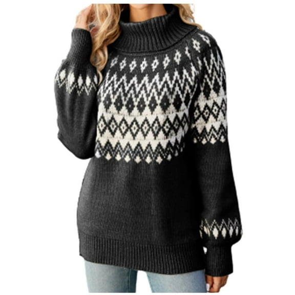TFEOQRY Women's Pullover Sweater Autumn and Winter Fashion Loose Knitwear Long Sleeved Turtleneck Sweater Top Black