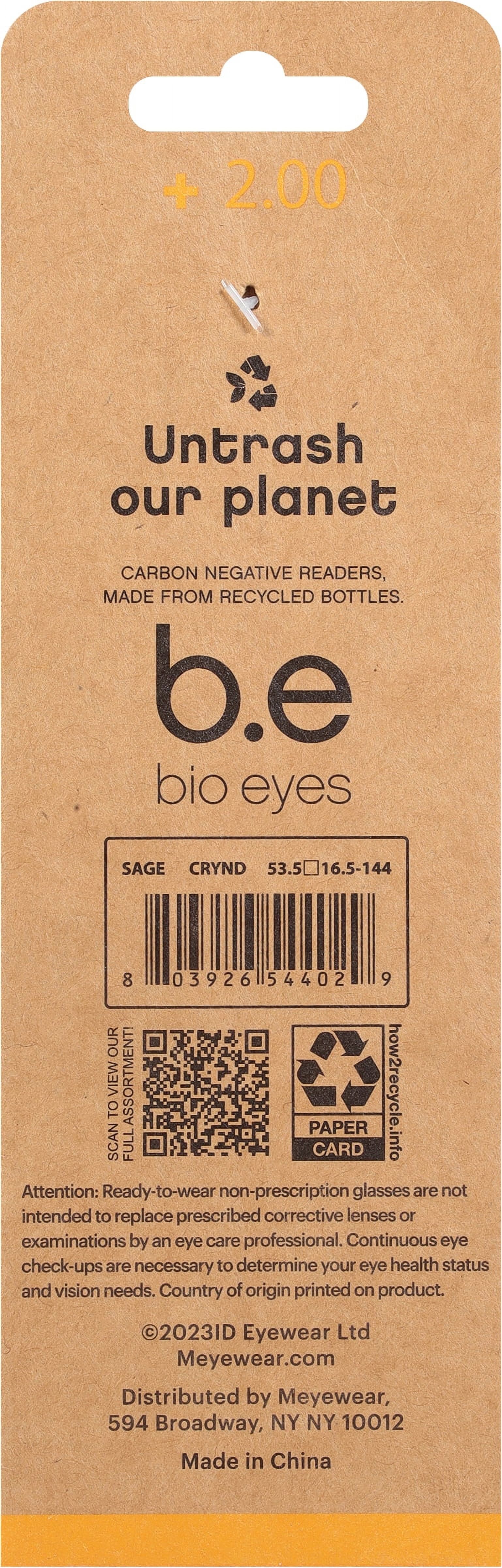 B.E Bio Eyes Womens Cateye Reading Glasses Made from Recycled Plastic Sage +2.00 in Nude
