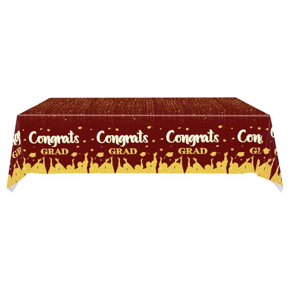 Congrats Grad Red Gold Graduation Party Decorations Table Covers, Durable Festive Party Supplies For High School College Graduation Celebrations, For Graduate Families Party