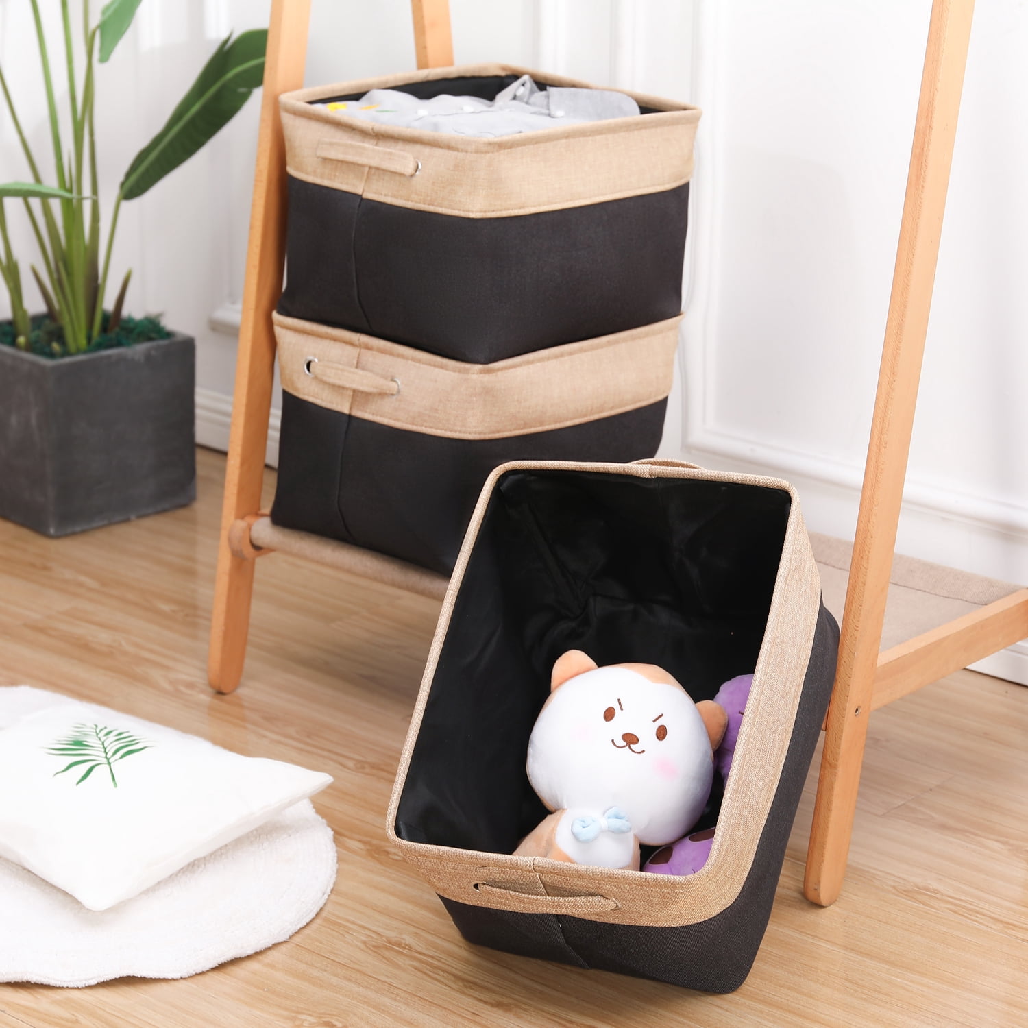 Large Fabric Storage Bins Cloth Basket for Shelf, 15.8 L x 12 W x 10 H Inch Decorative Closet Storage Bins Collapsible, Set of 3