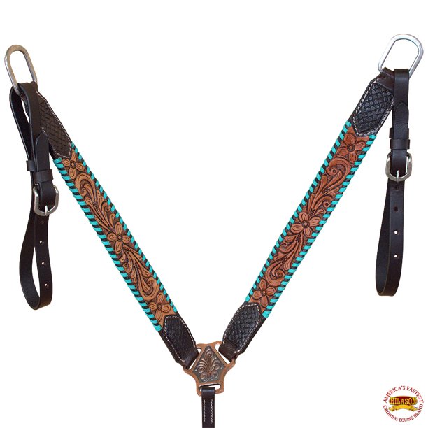 Hilason Western Horse Breast Collar American Leather Floral Teal