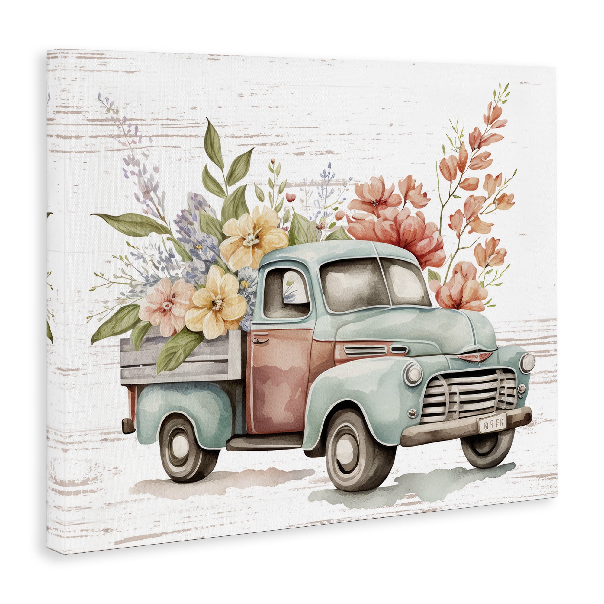 Stupell Industries Flower Blossom Truck Transportation Painting Gallery Wrapped Canvas Art Print Wall Art, 20 x 16
