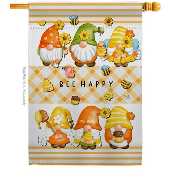 Breeze Decor H104136-BO Bees Gnomes Friends Double-Sided Garden Decorative House Flag, Multi Color