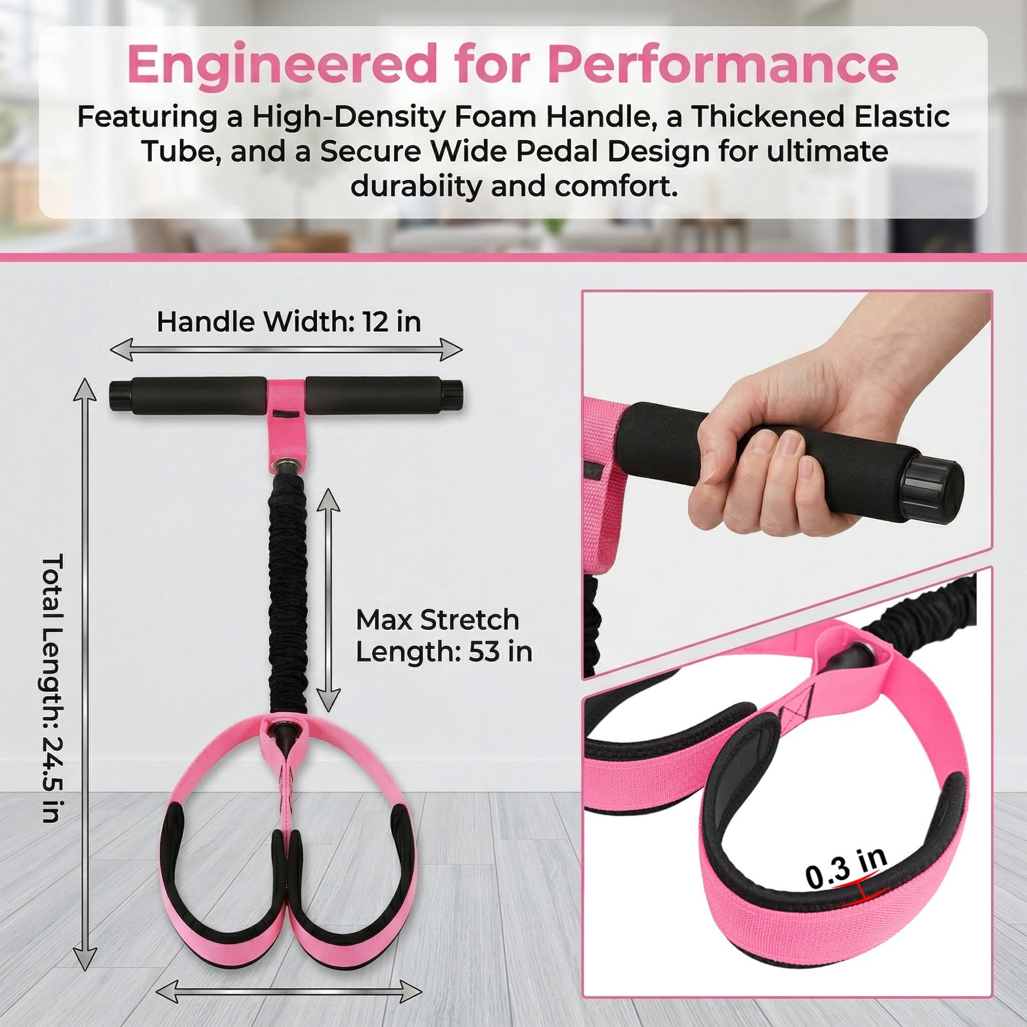 Pedal Resistance Band for Home Workout Sit Up Exercise Band for Core Legs Arms Pilates Training Pink
