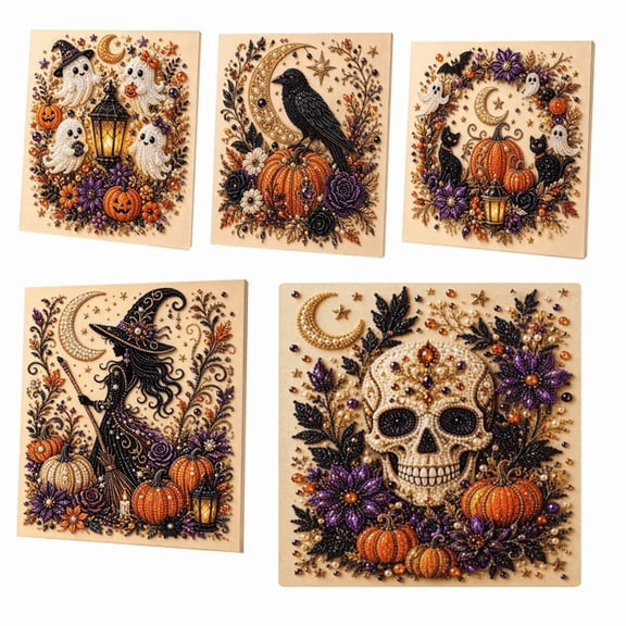 Halloween Ghost Pearl Art DIY Kit, 3D Plastic Pearl Painting Kit Ghost Design for Home Wall Decor for Adults and Beginners, handmade wall decor supply B