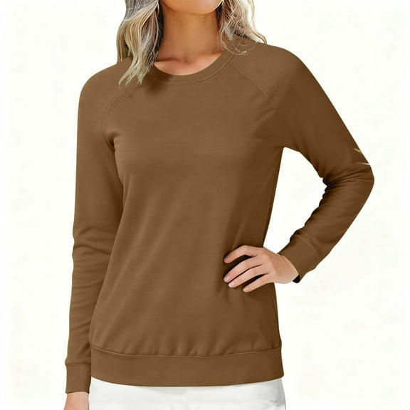 Blmnix Sweatshirts for Women Brown Crew Neck Pullover Sweatshirts Long Sleeve Lightweight Winter Cloting