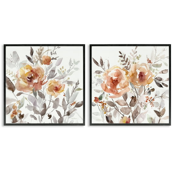Stupell Industries Brushed Abstract Blossoms Plants & Flowers Painting Black Framed Art Print Wall Art, 12 x 12, Set of 2