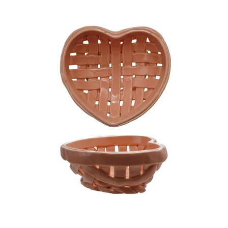Creative Co-op Pink Stoneware Heart Shaped Woven Basket