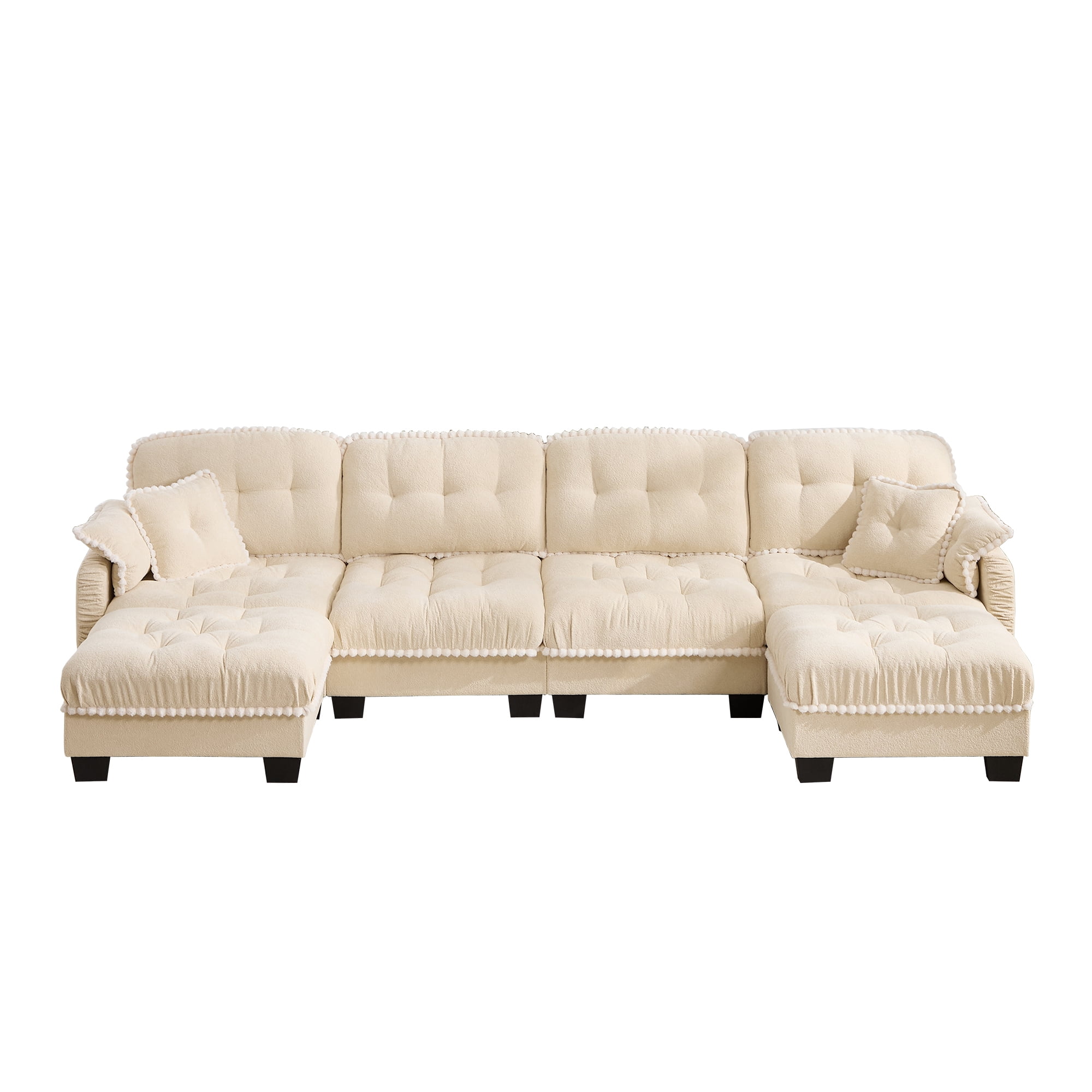 Aenkyo 131.5" Chenille Modular 4-Seater Sectional Sofa with 2 Movable Ottomans, Beige