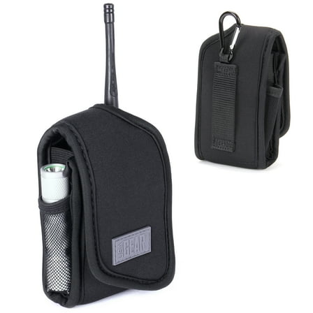 USA Gear Walkie Talker Radio Holder with Belt Loop, Carabiner Clip, Elastic Neoprene, Black