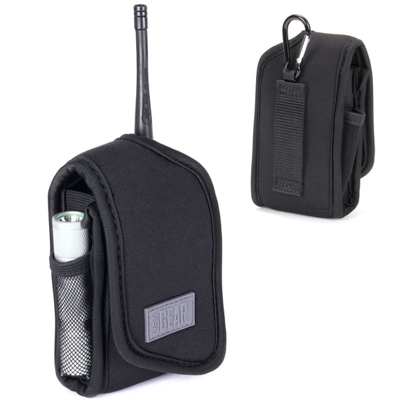 USA Gear Walkie Talker Radio Holder with Belt Loop, Carabiner Clip, Elastic Neoprene, Black
