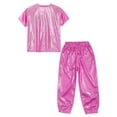 thumbnail image 4 of YONGHS Kids Boys Girls Hip Hop Jazz Modern Dance Outfit Shiny Metallic Shirt Tops and Pants Set Rose Red 9-10, 4 of 5