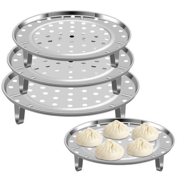 Rejilla de vapor de 4 piezas con trípode Rejilla de cocina redonda de acero inoxidable reutilizable Bandeja de vapor multifuncional a prueba de herrumbre Soporte de vapor lavable desmontable para olla