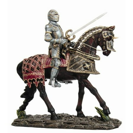 Large Suit of Armor Medieval Knight On Horse Charging With Long Sword Statue