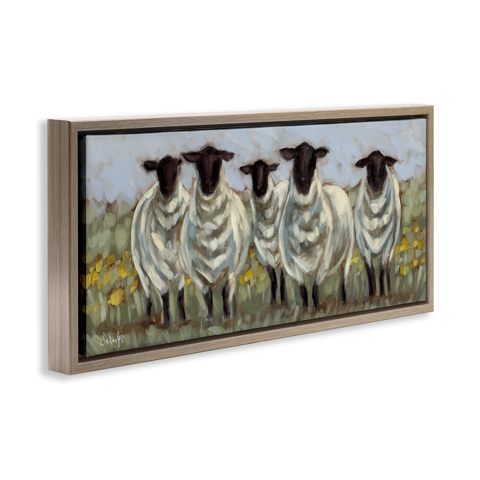 Stupell Industries Gazing Sheep Impression Animals Painting Brown Floater Framed Canvas Art Print Wall Art, 25 x 11