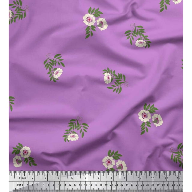 Soimoi Polyester Crepe Fabric Leaves & Floral Artistic Decor Fabric Printed Yard 42 Inch Wide