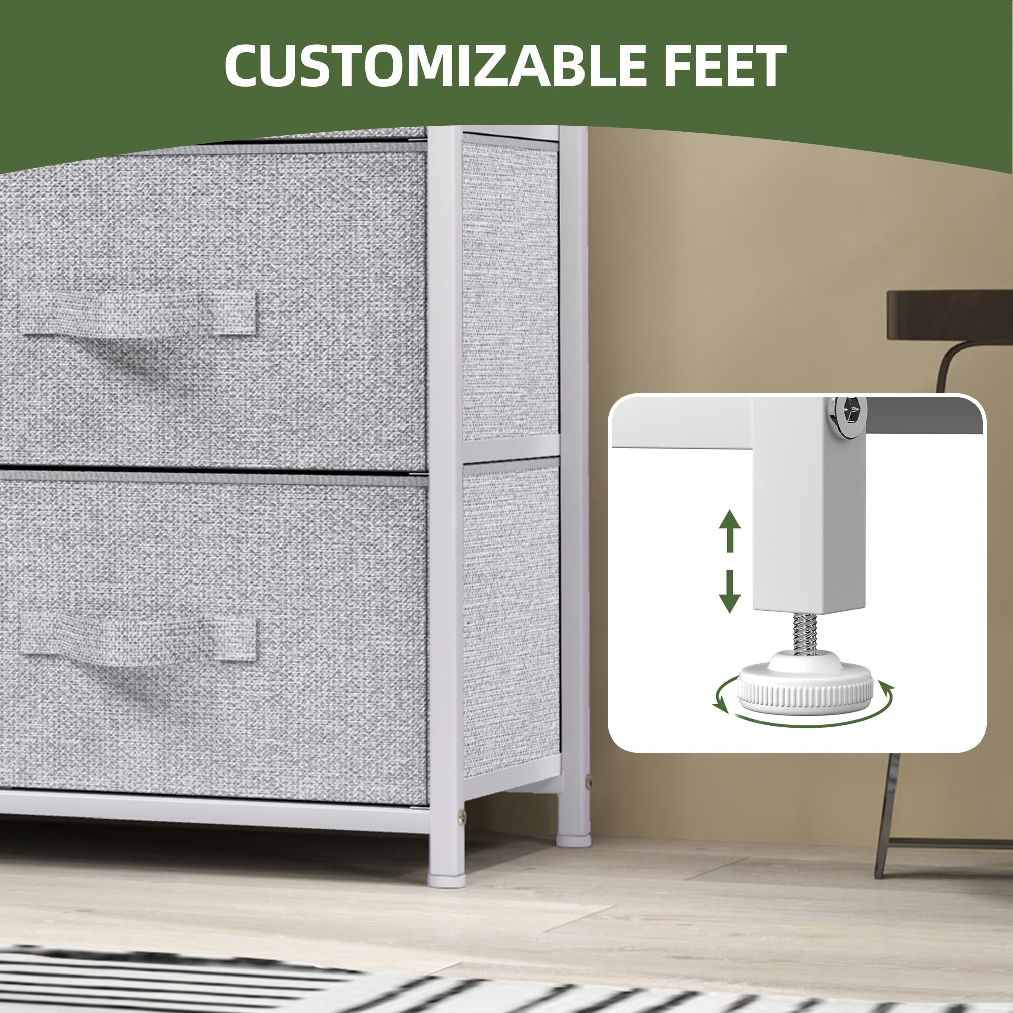 Uforic 8 Drawers Dresser Chest of Drawers for Fabric Storage Dressers for Living Room Light Gray