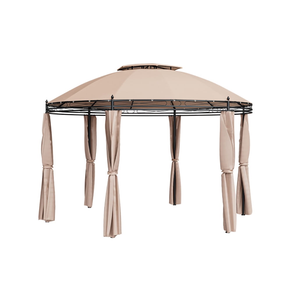 Aimee Lii 11.5 ft Outdoor Patio Round Dome Gazebo Canopy Shelter with Double Roof Steel, Backyard Canopy Gazebo for Party Wedding BBQ Events, Brown