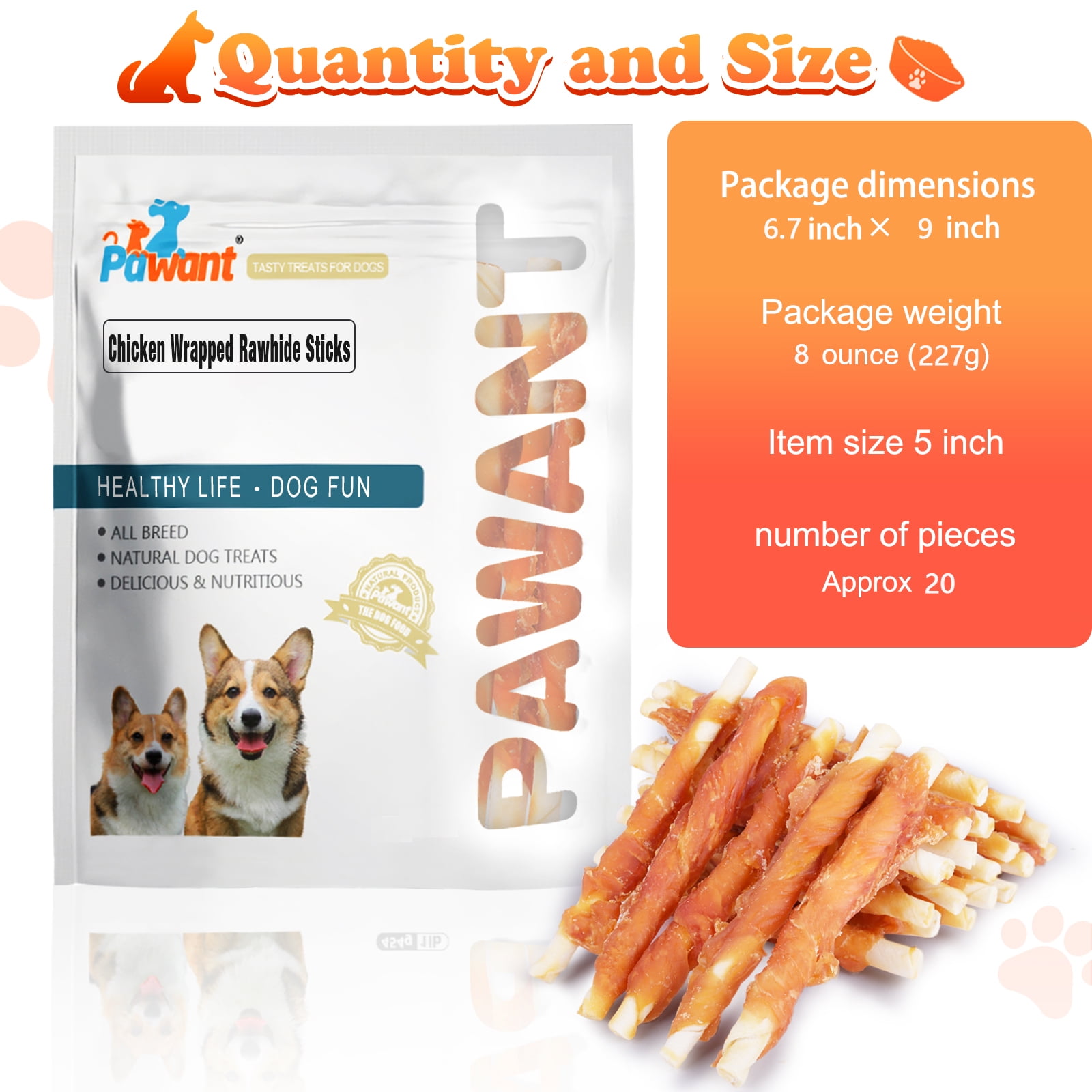 Pawant Puppy Training Snacks Dog Chews Treats Chicken Wrapped Rawhide Sticks 
