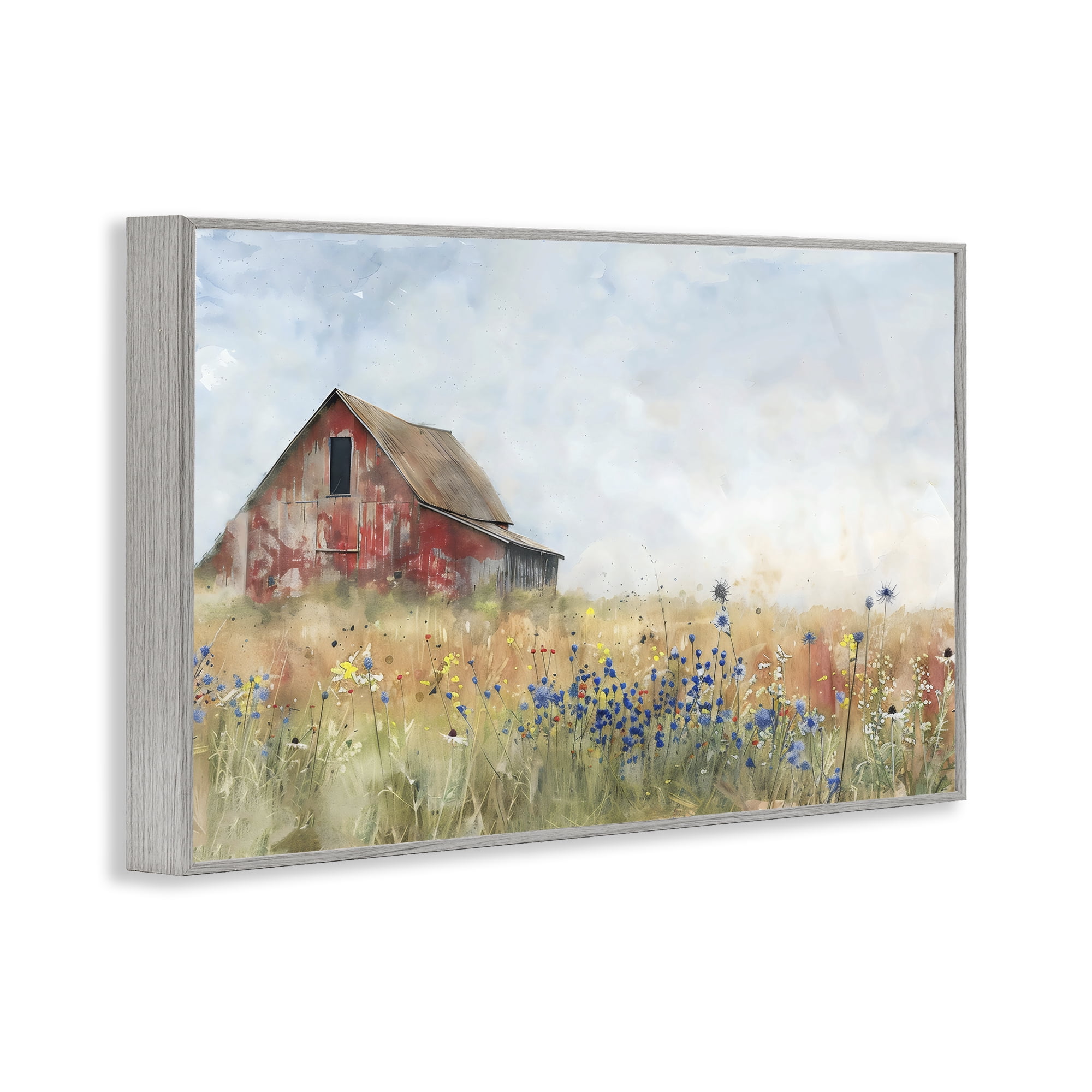 Stupell Industries Rustic Barn in Colorful Meadow Gray Framed Giclee Art, design by Creative Studio