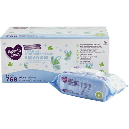 Parent's Choice Sensitive with Soothing Aloe Baby Wipes, 8 packs of 96 (768 (Best Cloth Diaper Wipes)