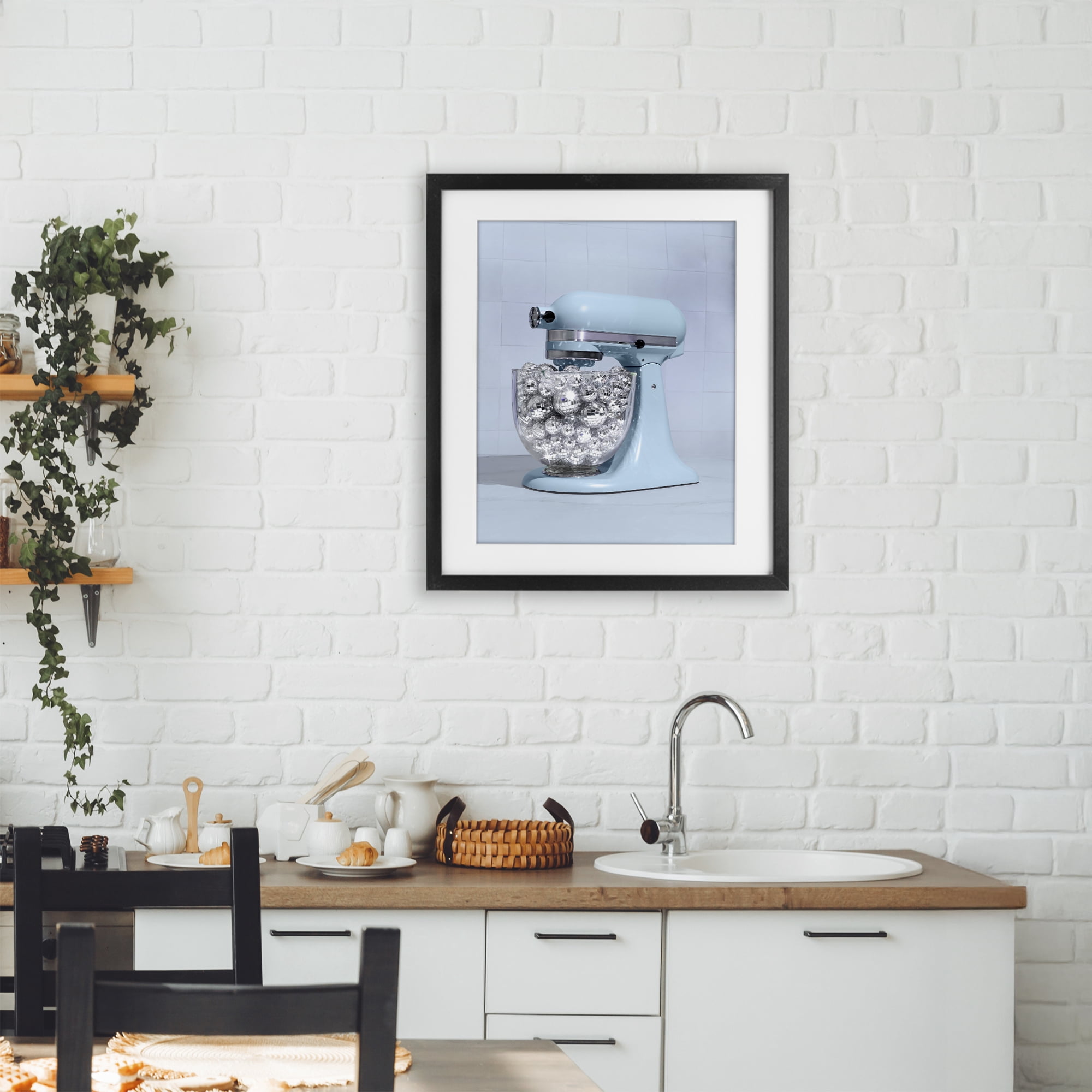 Stupell Industries Disco Kitchen Mixer over Blue Black Framed Print Under Glass, design by LISH Creative