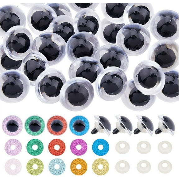 20Sets 10 Colors Plastic Safety Eyes Round Crochet Eye 24mm Craft Eyes with Spacer and Sequin Shim Stuffed Animal Eyes for DIY Accessories