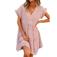 thumbnail image 3 of ZXZY Women Floral Printed Ruffled Sleeves V Neck Babydoll Mini Dress, 3 of 7