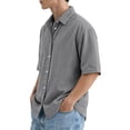 thumbnail image 4 of Domuza Mens Corduroy Textured Short Sleeve Shirts Casual Solid Button Polo Shirt Comfy Wrinkle Free Tops Gray S, 4 of 7