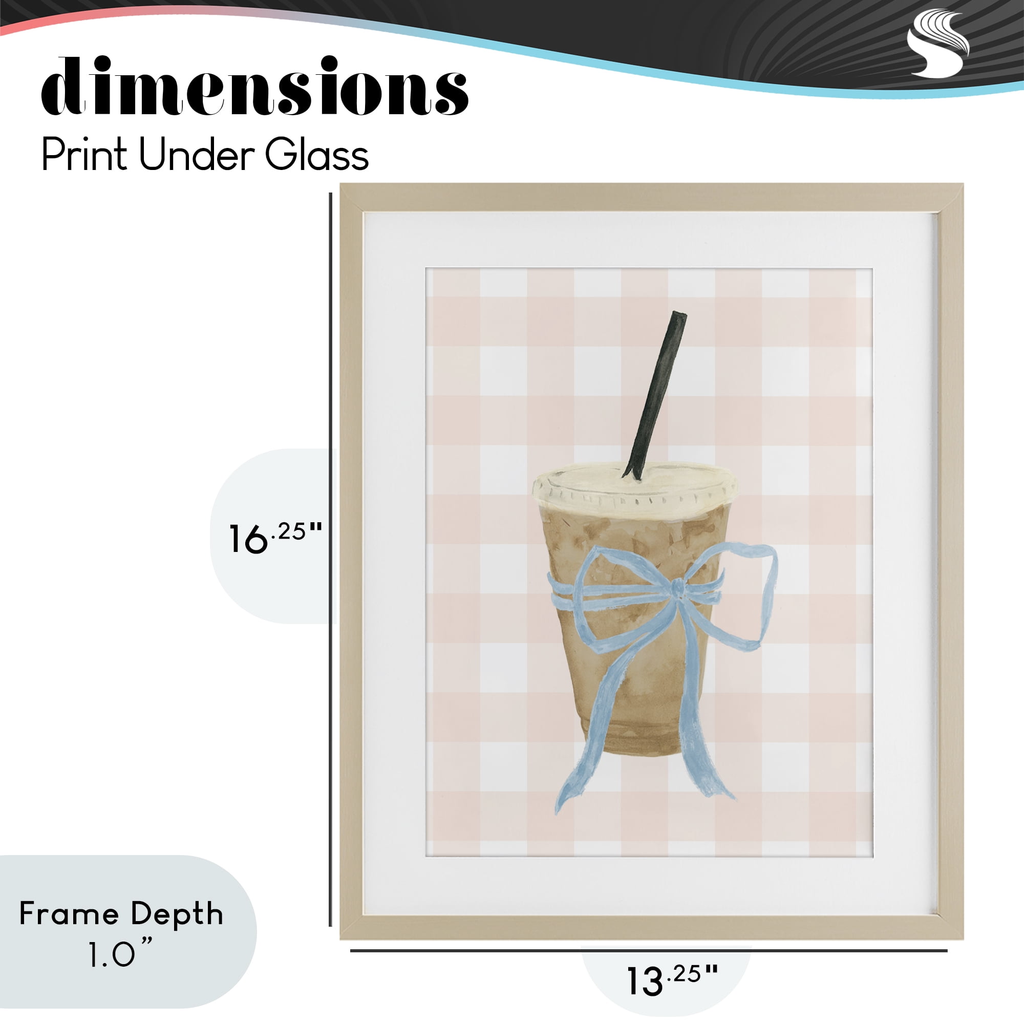 Stupell Industries Iced Coffee on Gingham Birch Framed Print Under Glass, design by Lucille Price