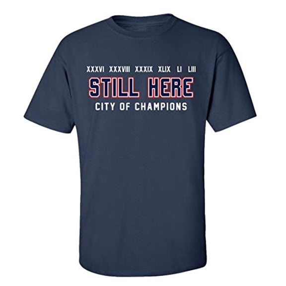 Patriots Still Here City of Champions Adult Short Sleeve T-Shirt-Navy-4XL