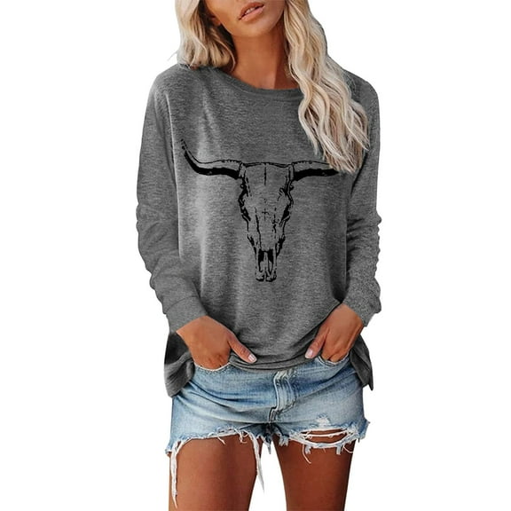 Fiaer Women's T Shirts Long Sleeve Trendy Tshirts Crew Neck Plus Size Graphic Loose Fit Casual Fall Tops for Daily Light Gray XL