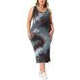 thumbnail image 2 of Vestido de verano sin mangas para mujer de talla grande Agnes Orinda, con diseño de teñido anudado, abertura lateral, escote en V, estilo casual midi, talla 3X, color gris azul., 2 of 5