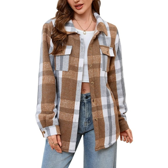 Qulqfy Womens Button Up Shirts Dressy Long Sleeve Fleece Lined Plaid Shirts Winter Tunic Collared Shirts Fall Tops for Women