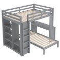 thumbnail image 5 of Full XL/Full over Twin Bunk Bed with Dismountable Lower Bed and Desk, Solid Wood Bunk Beds Frame with Built-in Shelves and Wardrobe, Can be Converted into Loft Bed, Grey, 5 of 8
