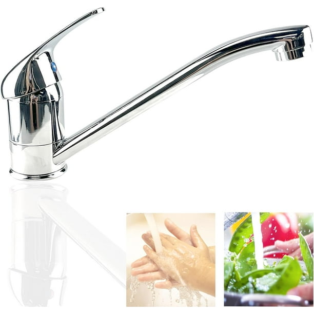 Mezclador monomando para fregadero de cocina cromado, grifo de cocina con rociador, mezclador de cocina con rociador, grifo de cocina monomando, grifo de cocina, rotación de 90°, cromo Lumten