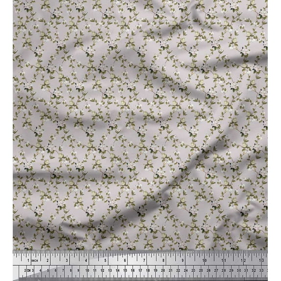 Soimoi Cotton Poplin Fabric Leaves & Magnolia Night Wear Decor Fabric Printed Yard 42 Inch Wide