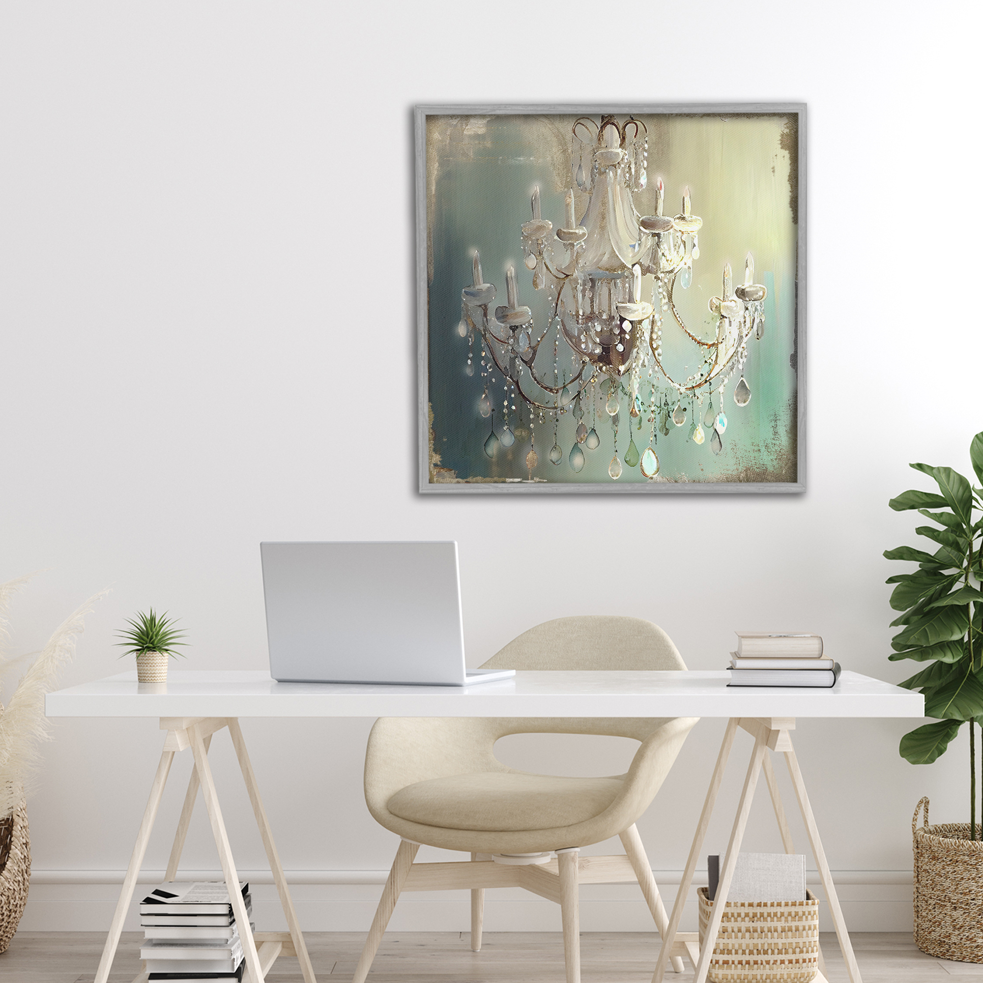 Vintage Illumine Chandelier Gray Framed Giclee Art, design by Sasha