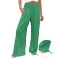 thumbnail image 4 of Womens Palazzo Pants, Comdrip Wide Leg Palazzo Pants for Women Casual Loose Beach Lounge Pants with Pockets Stretchy Trousers Womens Flowy Pants Green L, 4 of 9