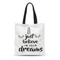 thumbnail image 1 of JSDART Sac Fourre-Tout en Toile Licorne Jaune Croyez Juste en Vos Rêves pour Fille Sacs d'Épicerie Réutilisables Sac à Main, 1 of 1