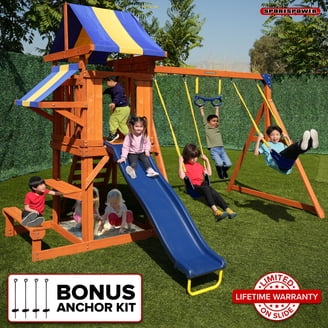 Sportspower Grand Teton Wooden Swing Set with 2 Swings, Play Fort