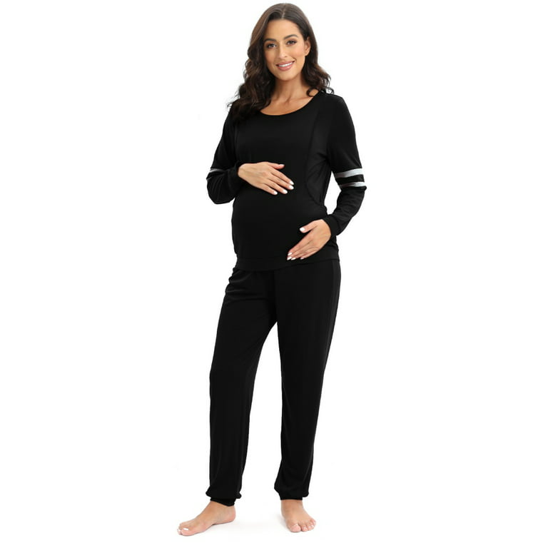 Womens Maternity Nursing Pajama Set Long Sleeves Pregnancy Sleepwear  Breastfeeding Loungewear with Adjustable Pants