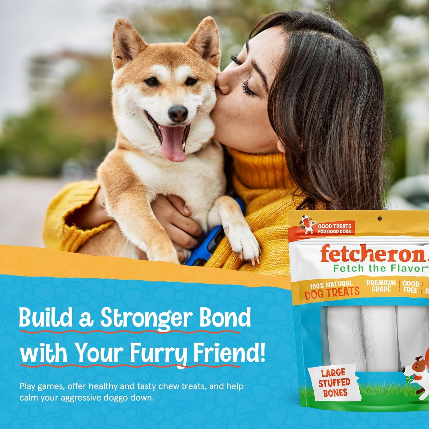 FETCHERONI Stuffed Dog Bone - Dog Treat Filled with Flavor for Your Dog - Great for Dog Treat or Training - Long Lasting Dog Chew. (3 to 4 ienches, Bully Stick Flavord)