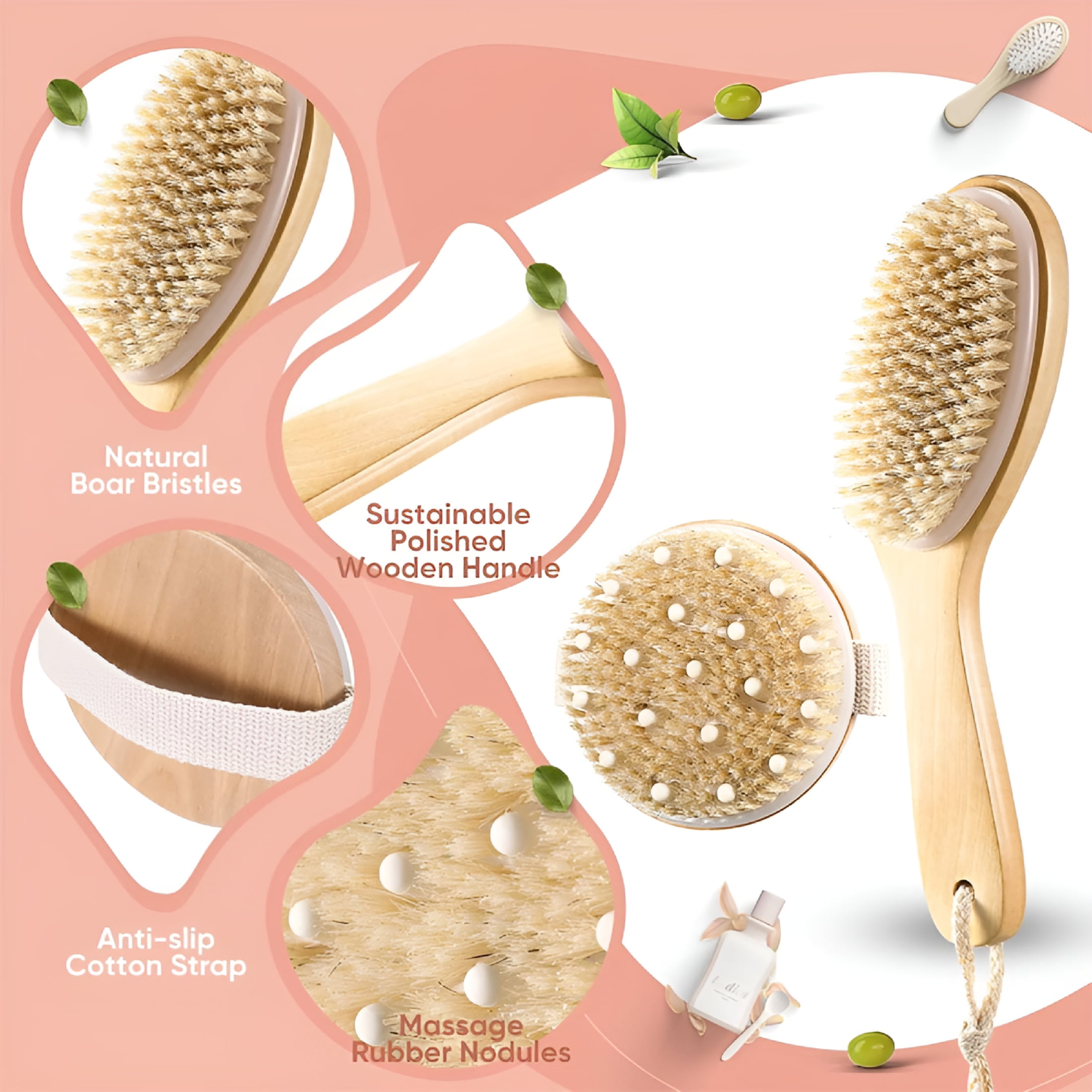 RAGUPEL 4 Pcs Dry Brushing Body Brush for Lymphatic Drainage Vegan Dry Brush with Wood Therapy Massage Lymphatic Drainage Tool Gua Sha Anti Cellulite Body Sculpting Sensitive Skin Exfoliation