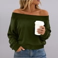 thumbnail image 2 of MaFYtyTPR Women Off The Shoulder Long Sleeve Sweatshirts Solid Loose Casual Pullover Tops for Fall Winter Daily Lounge Wear Army Green L, 2 of 6