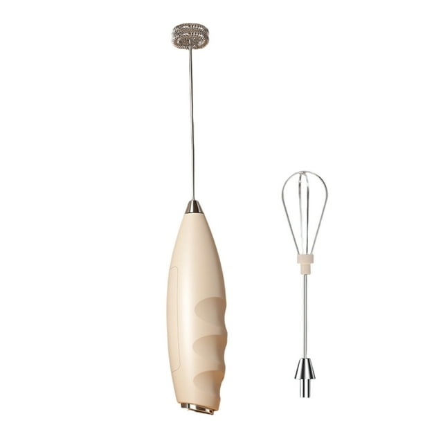 Khaki Handheld Milk Frother And Egg Beater With 2 Replacement Heads Battery Operated Mini Mixer For Coffee Whisking Kitchen Tool Stainless Steel