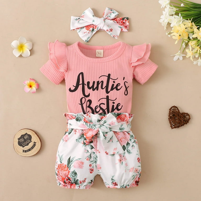 Cute Baby boy Clothes Kids Girls Summer Short Sleeve Tops Flower Skirt 2PCS  Outfits Clothes Set for Girls Clothes